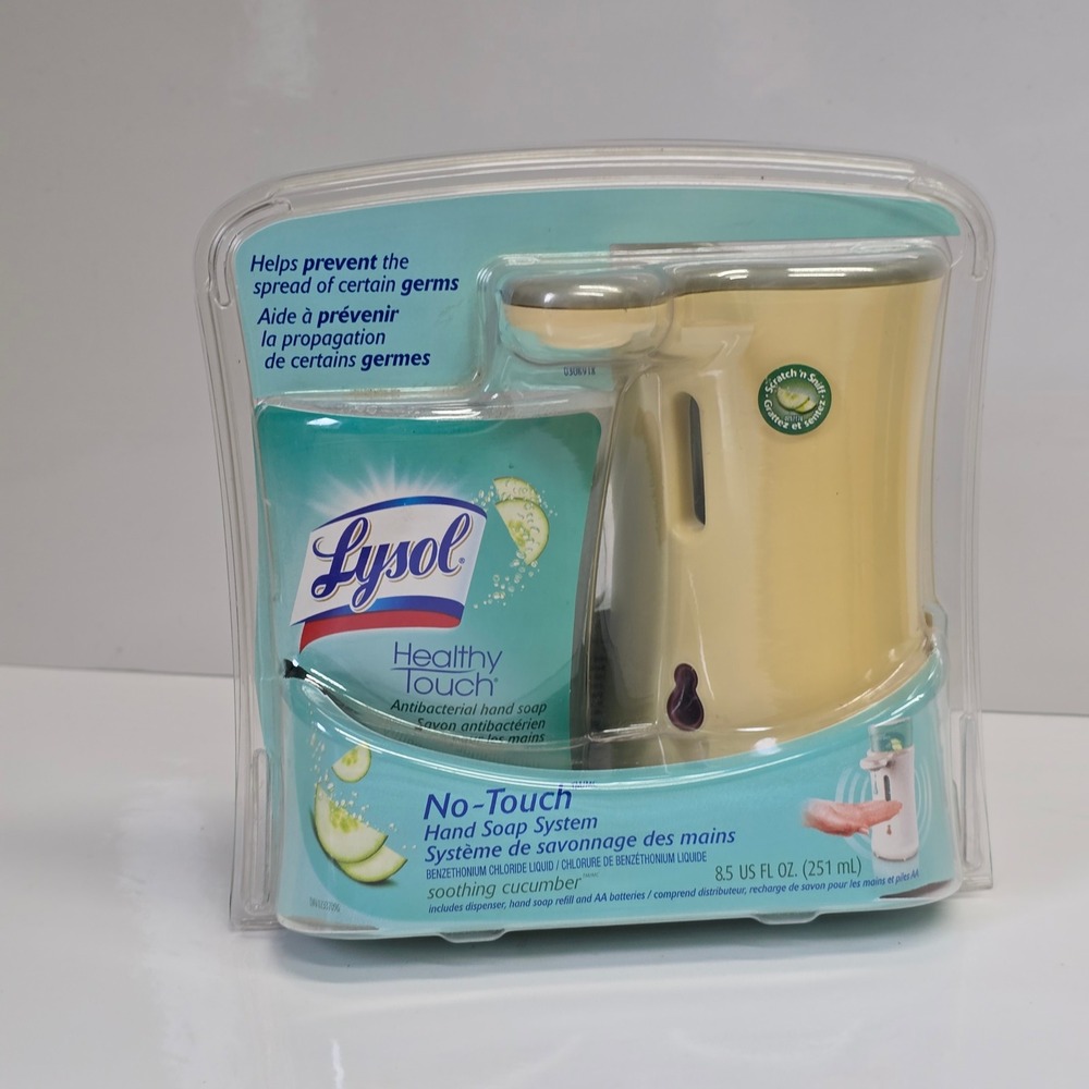 Lysol Healthy Touch No-Touch Hand Soap System Tan Dispenser Cucumber Refill